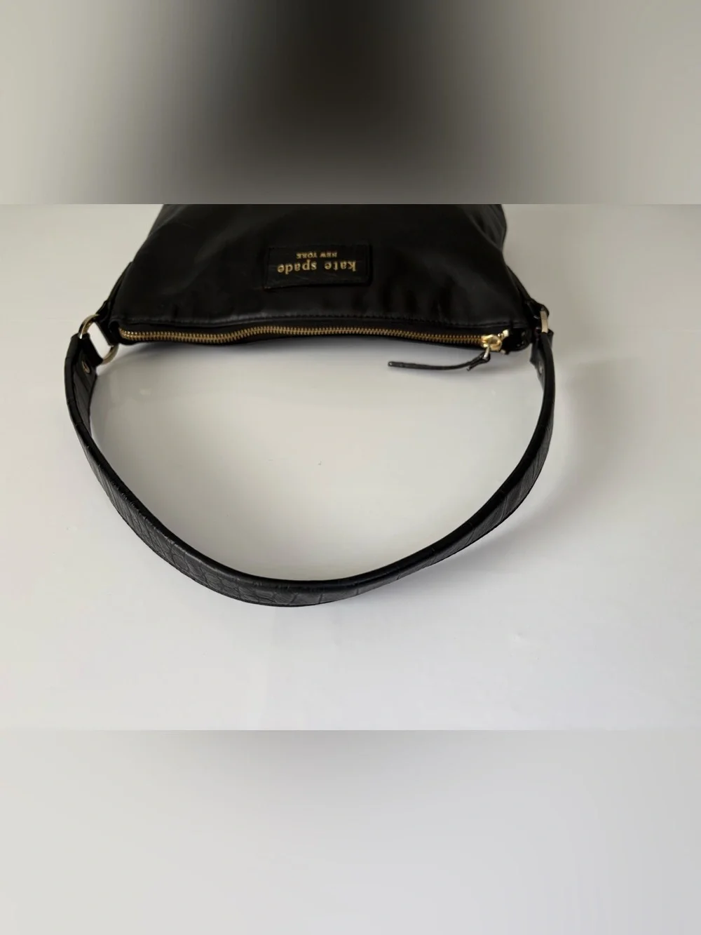 Kate Spade New York Black Leather Shoulder Bag Polka Dot Lining